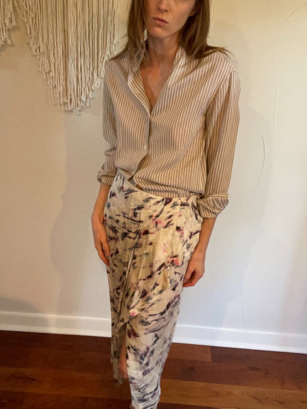 IRO Silky Abstract White Ruffle Waterfall Skirt (100% Viscose)